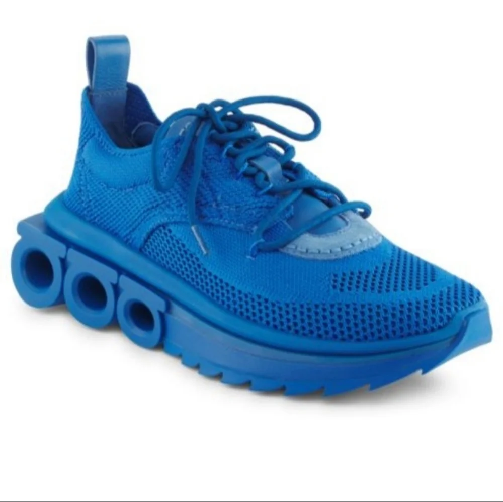 Salvatore Ferragamo Vibrant Blue Knit Sneakers